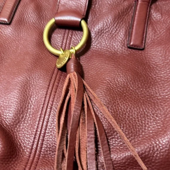 Cole Haan Burgundy Leather Tote with Tassel - Picture 3 of 14